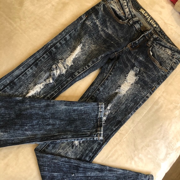 Machine Denim - Distress bleached skinny jeans